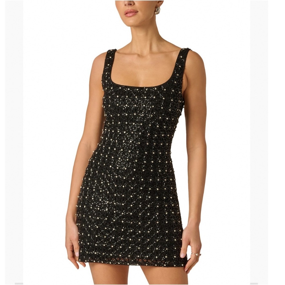 Adrianna by Adrianna Papell Piper Beaded Mini Dress Black Rhinestone Size 0 NEW